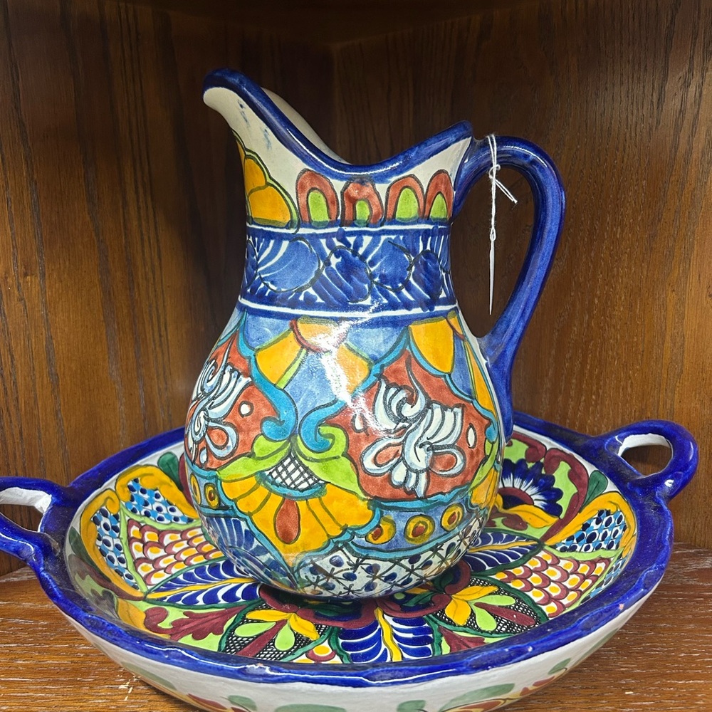 Colorful Ceramic Pitcher and Bowl Set